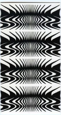 Furnishing fabric 'Expansion' of screen-printed cotton satin, designed by Barbara Brown for Heal Fabrics Ltd., Great Britain, 1966v2